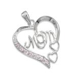 Sterling Silver "MOM" Pendant w/Pink CZ's on18 inch Box Chain