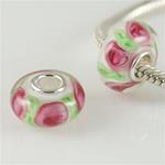 Pink and Green Rose Murano Glass Bead