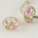 Pink and Green Blossom Murano Glass Bead