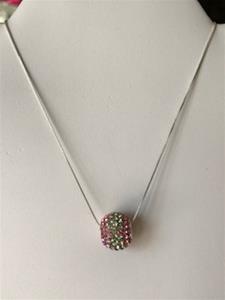 Pink & Green Colossal  Crystal Bead w/Chain