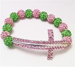 Pink and Green Stretch Bracelet w/ Pink Cross