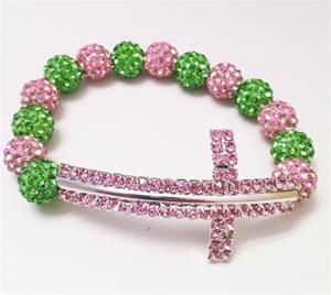 Pink and Green Stretch Bracelet w/ Pink Cross