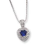 Sterling Silver Dark Blue and White CZ Heart w/ 18 inch Chain