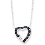 Sterling Silver Genuine Sapphire and White CZ Heart w/ 18 inch Chain