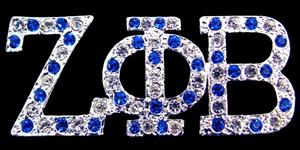 Zeta Phi Beta Silver Toned Royal Blue & White Crystal Variegated Pin- (3/4 inch Tall)