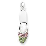 Sterling Silver Pink & Green Crystal High Heel Shoe Charm w/Box Chain