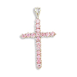 Sterling Silver  Pink CZ Cross w/18 inch Chain