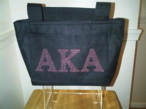 AKA Black Insulated Lunch Tote with Pink Rhinestuds