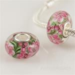 Pink and Green Garden Murano Glass Bead