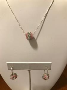 Pink and Green Crystal Colossal Bead Necklace/Earring Set