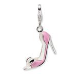 Sterling Silver Pink Enameled Bow-Top High Heel Charm(Bracelet Not Included)