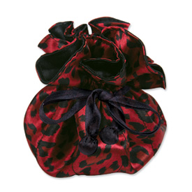 Red & Black Leopard Satin Jewelry Pouch-9 Compartment
