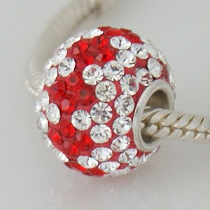 Red & White Swarovski Crystal Colossal Bead w/Chain
