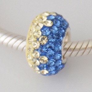 Blue & Gold  Crystal Bead-Sterling Silver