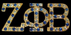 Zeta Phi Beta Gold Toned Royal Blue & White Crystal Variegated Pin- (3/4 inch Tall)
