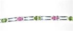 Sterling Silver Link Style Pink and Green Tennis Bracelet