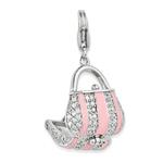 Sterling Silver Pink Enameled Handbag w/cz's Charm